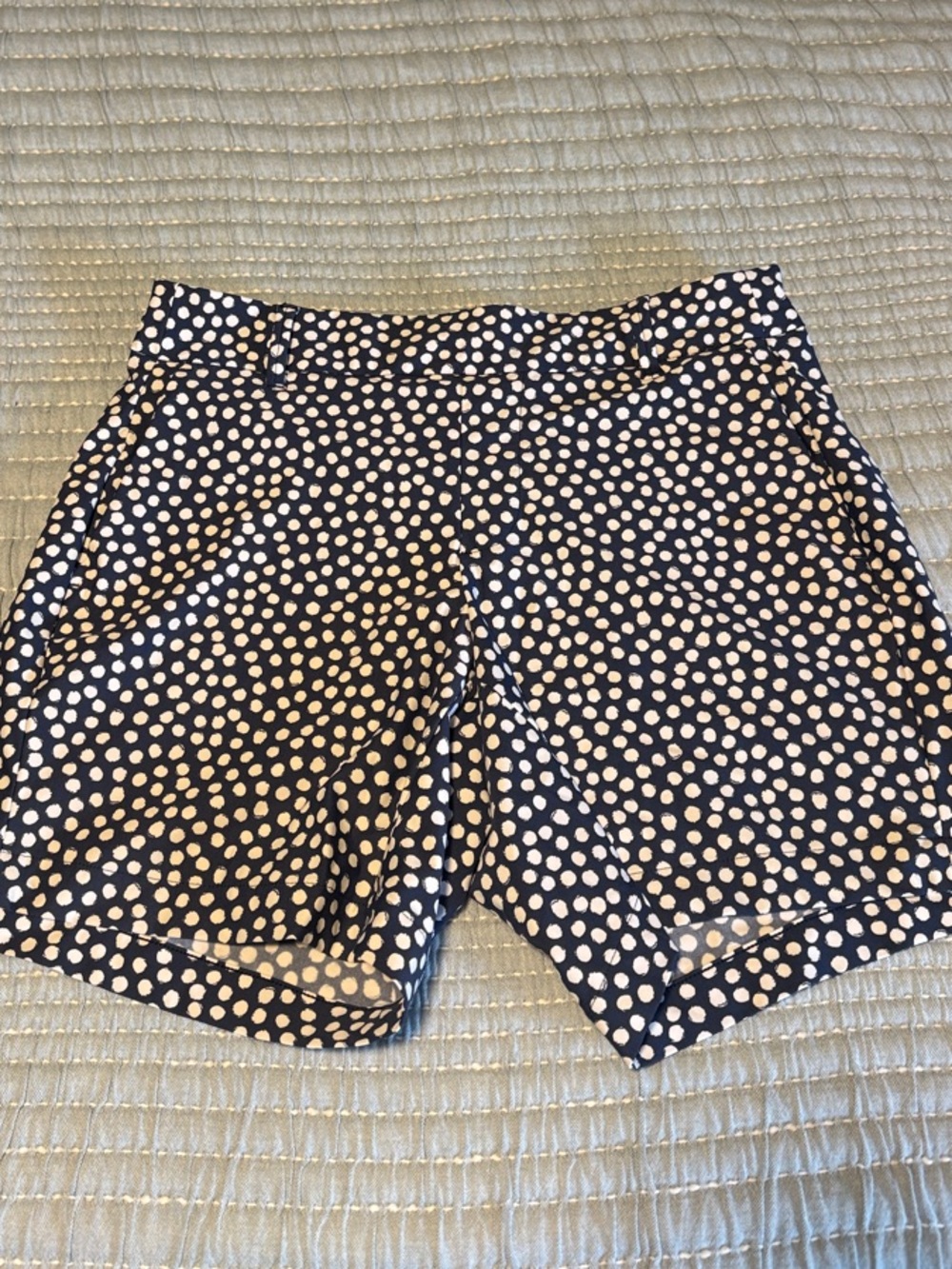 SPANX Navy and White Polka Dot Bermuda Shorts